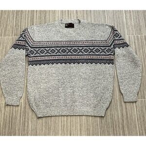 Vtg Jersild Fair Isle Nordic Knit Sweater‎ Crewneck Grey Red Black Men's XL USA